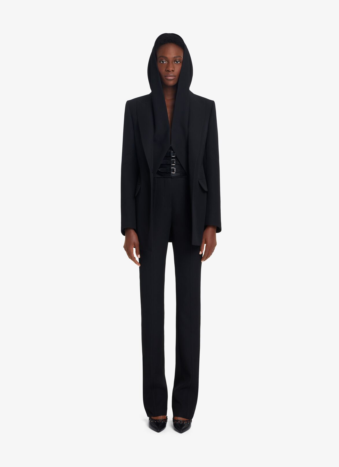 TAILORED SINGLE-BREASTED WOOL GABARDINE JACKET ALAÏA BLACK TAILORED SINGLE-BREASTED WOOL GABARDINE JACKET